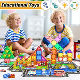 104 PCS Magnetic Tiles Road Set With Car Toys, STEM Magnet Building Blocks for Kids Toddler Toys Games, Christmas Birthday Gifts for 3+ Year Old Boys Girls, Car Enthusiasts and Classroom Must Haves