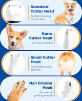 oneisall 4-in-1 Cordless Dog Grooming Kit with 2-Speed Clippers, Low Noise Paw Trimmer & Rechargeable Quiet Nail Grinder for Dogs and Cats (White)