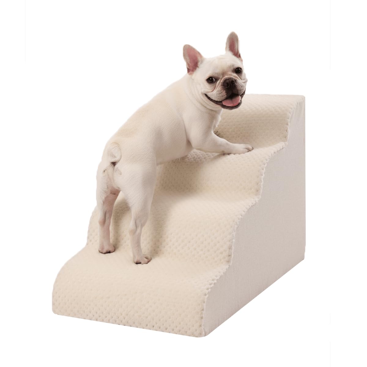 Oiilores Dog Stairs for Small Dogs 19" H, 4-Step Dog Steps Ramp for High Beds and Couch with Anti-Slip Washable Cover and Durable High Density Foam, Pet Stairs for Cats, Beige