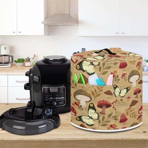 Mushroom Butterfly Pressure Cooker Cover for 8 Quart Instant Pot and Air Fryer Accessories, Stain Resistant Washable Round Protective Cover Electric Appliance Cover with Front Pocket