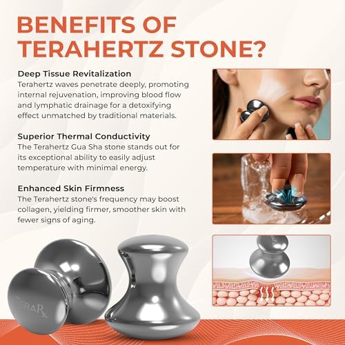Terahertz Stone Gua Sha & Massage Tools – Authentic Terahertz Tools for Lymphatic Drainage, Tension Relief, and Facial Relaxation (Mushroom Gua Sha)