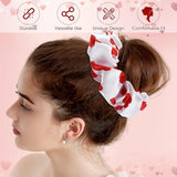 Lyrow 12 Pcs Valentines Hair Scrunchies Headband Gymnastic Hair Tie Rainbow Gilding Heart Ballet Hair Accessories Headband for Girl with Cards Dance Valentines Women Ballerina Dancer Gift (Deep Red)