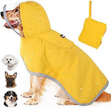 Lukovee Dog Raincoat, Adjustable Dog Rain Jacket with Clear Hooded Double Layer for Large Medium Small Dogs Puppies, Waterproof Dog Rain Coat Poncho with Reflective Storage Pocket & Rim (Yellow, M)