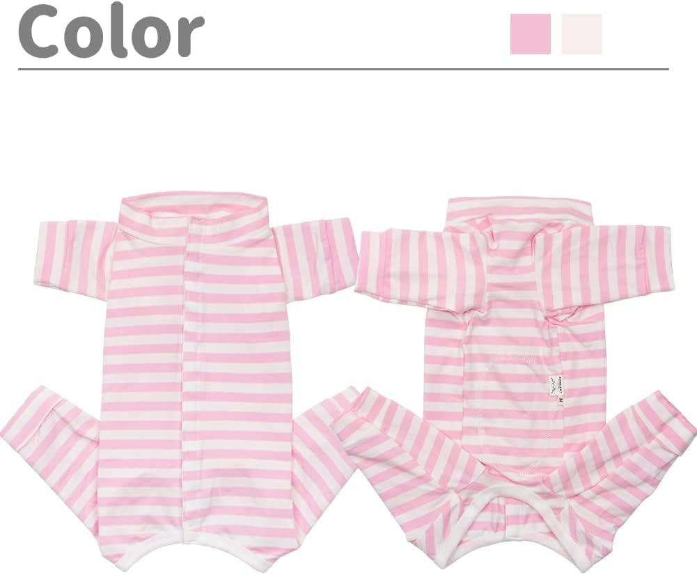 Dog’s Recovery Suit Post Surgery Shirt for Puppy, Full Coverage Dog's Bodysuit Wound Protective Surgical Clothes for Small and Medium Pets (Pink White Stripe-m)