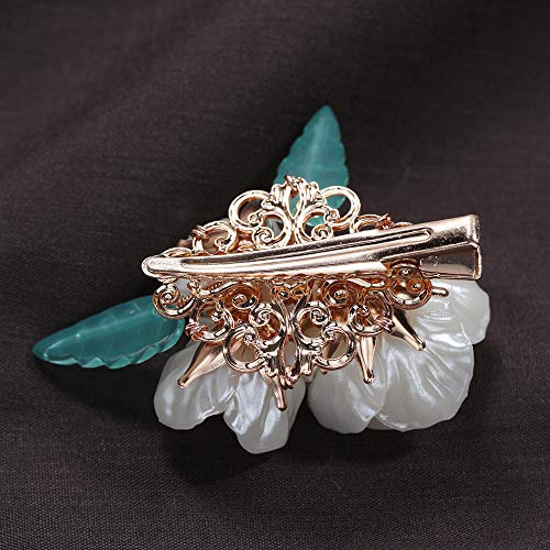 A Pair of Duckbill Clips White Pearl Flowers Hair Accessories Handmade Hair Clips for Women