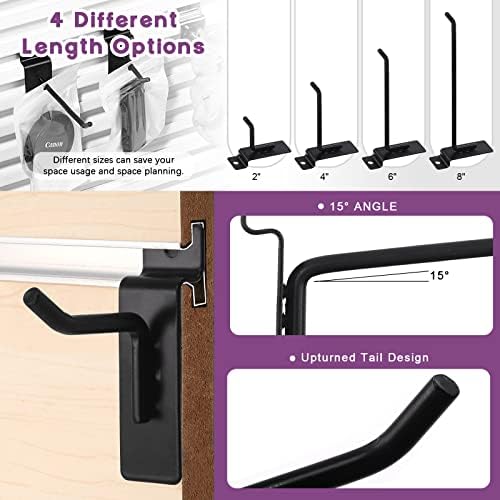 Swpeet 20Pcs 6 Inch Heavy Duty Slatwall Hooks Assortment Kit, Slatwall Accessories Slatwall Panel Hooks Garage Organization Slat Wall Hooks Pegboard Gridwall Hooks Display Hooks for Retail Black