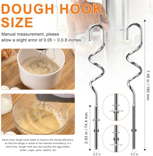 Hand Mixer Beaters Attachments for Kitchenaid Whisk, Beater, Dough Hook, Blending Rod, Stainless Steel Hand Mixers Blender Accessories for Kitchenaid KHM3 KHM5 KHM7 KHM9 KHM926 KHM512-6PCS