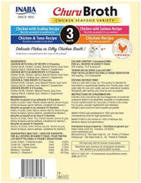 INABA Churu Broth for Cats, Creamy Broth with Shredded Chicken Side Dish Pouch, 1.4 Ounces per Pouch, 12 Pouches, Chicken & Seafood Variety