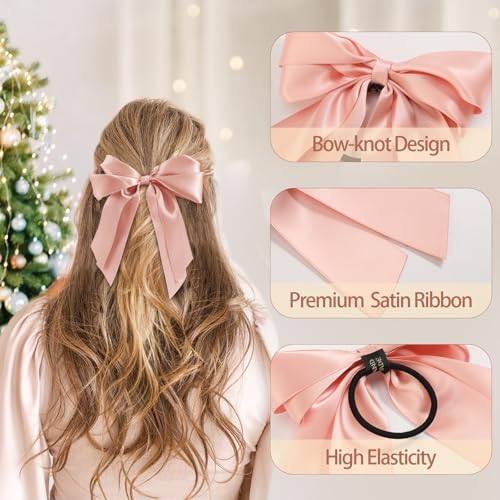 Yougeigy 6PCS Bow Hair Ties, Satin Hair Ribbon, Ribbon Hair Bows for Women Girls, Elastics Hair Scrunchies for Thick Thin Hair, Bows Hair Accessories for Valentine's Day