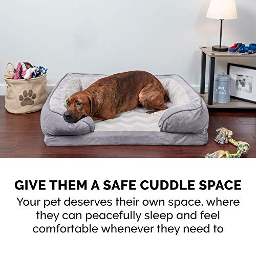 Furhaven Orthopedic Dog Bed for Medium/Small Dogs w/ Removable Bolsters & Washable Cover, For Dogs Up to 35 lbs - Plush & Velvet Waves Perfect Comfort Sofa - Granite Gray, Medium