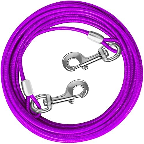 Dog Tie Out Cable 10/15/20/25/30 FT Dog Runner for Yard Steel Wire Dog Cable with Durable Superior Clips Purple Dog Chains for Outside Dog Lead for Large Dogs Up to 165 lbs