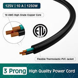 Elecan 3-Prong Replacement Power Cord 25 Ft, Heatproof Flexible Durable AC Device Power Cable for Appliance, Computer, TV, Monitor, Printer, ETL Listed 18AWG 125V 10A, with Ties