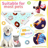 100 Pcs Dog Bandanas Bulk Pet Bibs Colorful Triangle Scarf Pet Bandanas for Medium Large Dogs Spring Summer Birthday Costume Decoration (Donut)