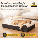 KOPEKS Jumbo Orthopedic Dog Bed - 7-inch Thick Memory Foam Pet Bed with Pillow with Removable Cover & Free Waterproof Liner - for Large Breed Dogs, XL, Brown-Plush Top
