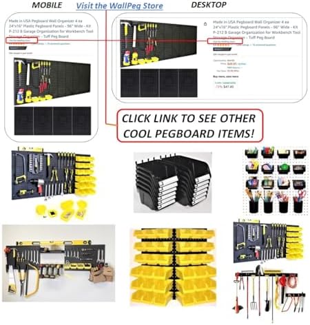 WallPeg MADE IN USA Pegboard Bins - Kit PB-20 - Hooks to Peg Board Panel Organize Hardware Arrange Accessories Workbench Tool Organizer Garage Storage