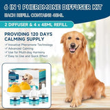 6-in-1 Calming Plug-in for Dogs with 2 Diffuser + 4 Refills, 120 Days Anxiety Relief Stress Appeasing Pheromone Diffuser