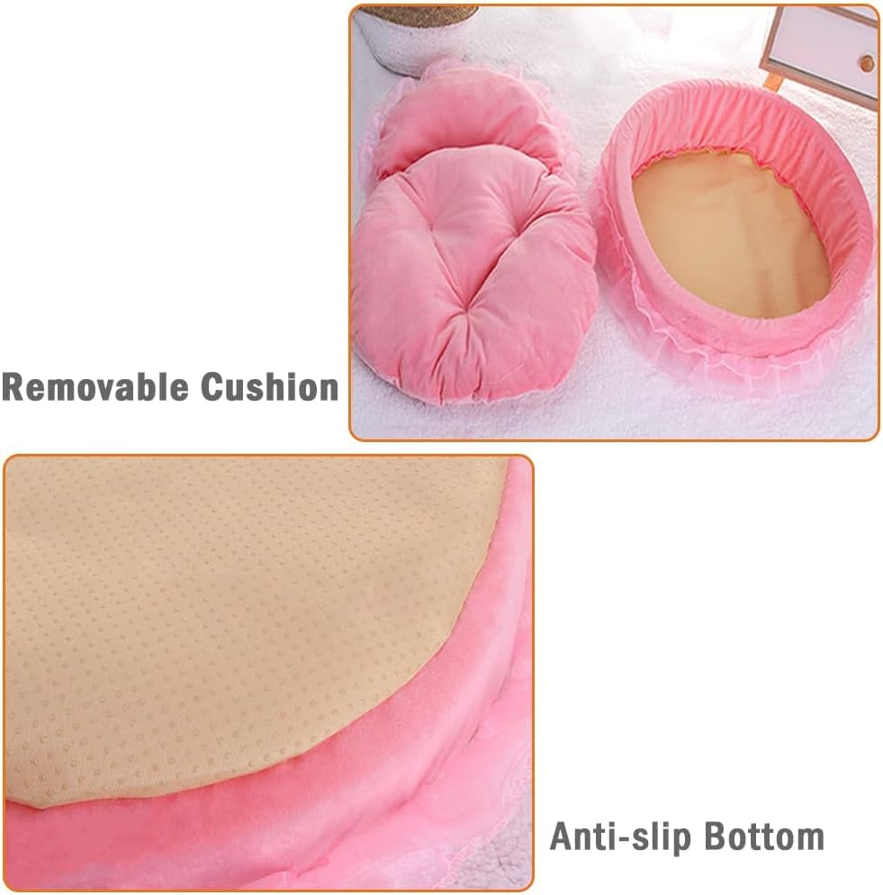 pawstrip Pink Dog Bed Washable Princess Cat Couch Soft Plush Pet Sofa Nest Mat Snuggle Kitten Puppy Cave Beds Cute Cozy Kitten Doggy Kennel Cushion Small Medium Dogs Cats Sleeping Pad (L, Pink)