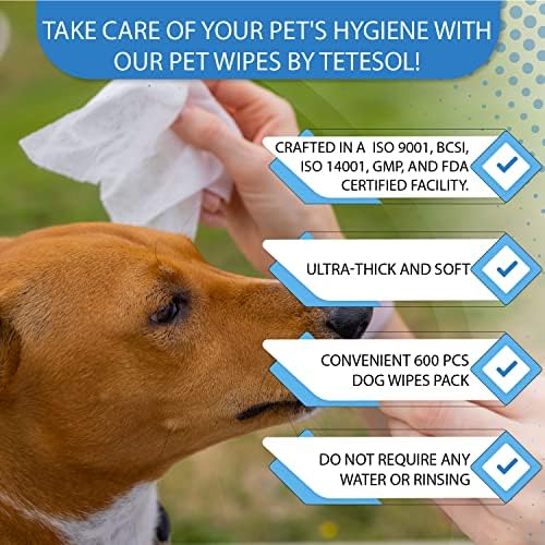 Dog Wipes for Dogs Cats, 600 Count All Purpose Cleaning Pet Wipes, Dog Ear Wipes, Quick Easy Grooming for Bums, Body, Paws, Eyes, for A Easy & Speedy Freshen-Up, 6 Travel Pack of 600 Wipes