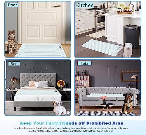 SEERWAY Scat Pet Shock Mat with Tester Upgraded, Shock Training Pads for Dogs and Cats, Electric Repellent Training Mat Keeps Pets Off Couch, Sofa, Counter Top, 30"x16" Rectangular, 3 Training Modes