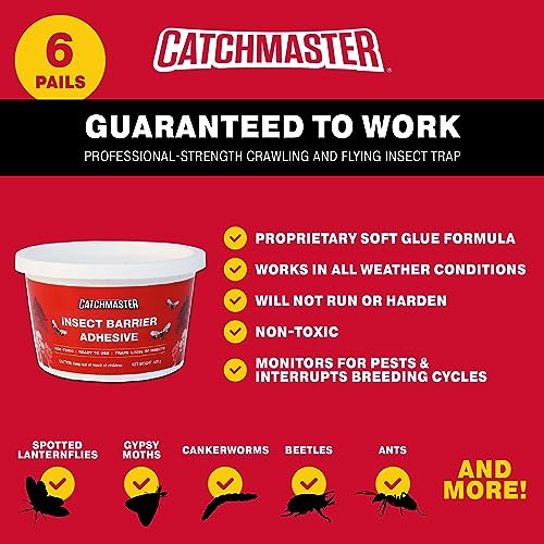 Catchmaster Tree Banding Insect Barrier DIY Kit 6Pk, 15oz Pails, Lanternfly & Ant Traps, Outdoor Adhesive Crawling Insect Trap, Glue Traps to Protect Trees, Fruit & Plants