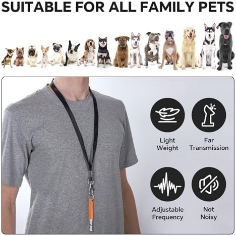 Dog Whistle, Dog Training Whistle with Lanyard, 2 Pcs Adjustable Ultrasonic Silent Dog Recall Whistles, Professional Dog Whistle to Stop Barking Neighbors Dog (Orange & Orange)