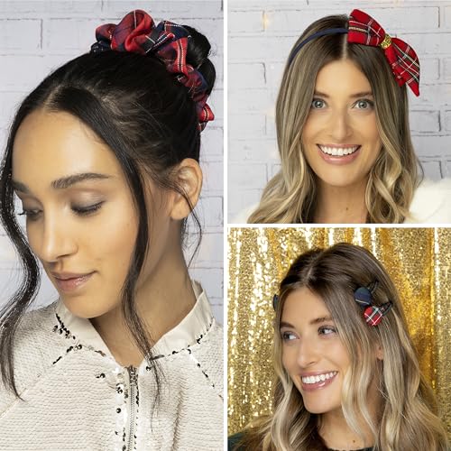 Scunci by Conair 3pk Tartan Bow Headband, Barrette, and Scrunchi Set - teen girl gifts trendy stuff - beauty gifts - hair accessories for girls and women - Tartan