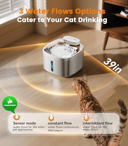 oneisall Wireless Cat Water Fountain, 3.5L/118oz Battery Operated Pet Fountain Stainless Steel, Automatic Cat Drinking Fountain Cordless & Rechargeable with Motion Sensor and Low Noise Running