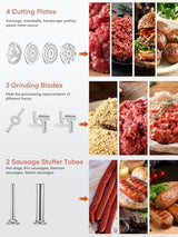 Stainless Steel Meat Grinder Attachment for KitchenAid Stand Mixer, Meat Grinder for Kitchen Aid Included 4 Grinding Plates, 2 Sausage Stuffer Tubes, 2 Grinding Blades, Food Meat Processor Accessories