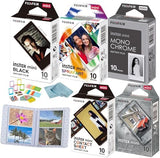 Fujifilm instax Mini Instant Film (50 Exposures: 10 of Each) Black Frame, Spray Art, Monochrome, Contact Sheet, Stone Gray Variety Pack + BluebirdSales Accessories Bundle + Black Photo Album