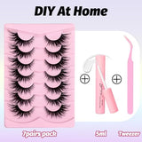 Veleasha Lashes Kit with Glue & Tweezer Cat Eye Lashes that Look Like Extensions Fluffy Faux Mink Lashes Wispy Fox Eye Lashes Natural Look 7 Pairs Fake Eyelashes Pack (Cat Eye)