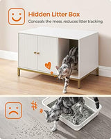 Feandrea Litter Box Enclosure, Modern Cat Litter Box Furniture Hidden, with Scratching Mat, Tall Legs, Cat House, Side End Table, 31.5 x 19.7 x 21.7 Inches, White and Gold UPCL007W01