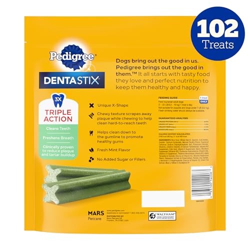 Pedigree Dentastix Small and Toy Breed Dog Treats, Fresh Flavor, 1.54 lb. Bag (102 Treats)