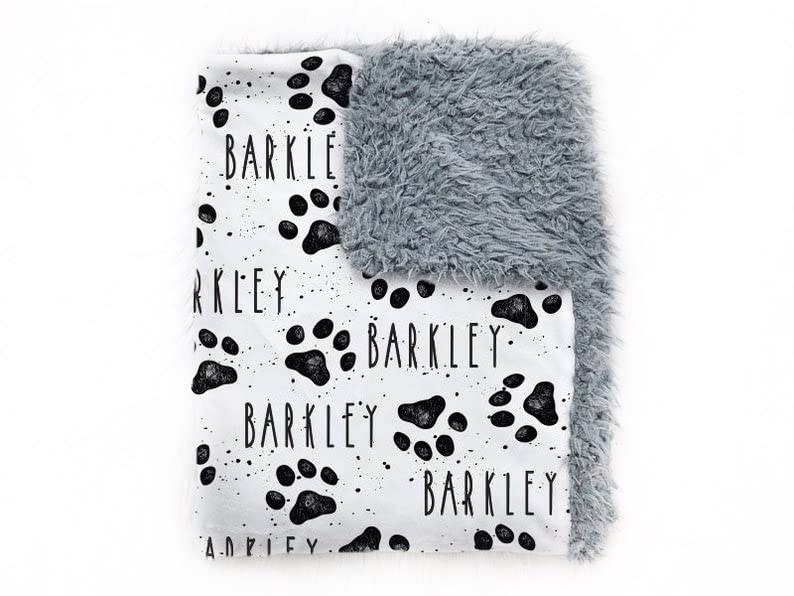 Squishy Cheeks Personalized Paw Print Dog Sherpa Blanket with Pets Name
