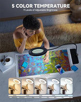 ARTDOT 10X Magnifying Glass with Light and Stand, 144 LEDs Desk Lamp with 5 Color Temperatures and 9 Levels Adjustable Brightness for Diamond Painting Accessories Crafts Reading Hobbies Close Work