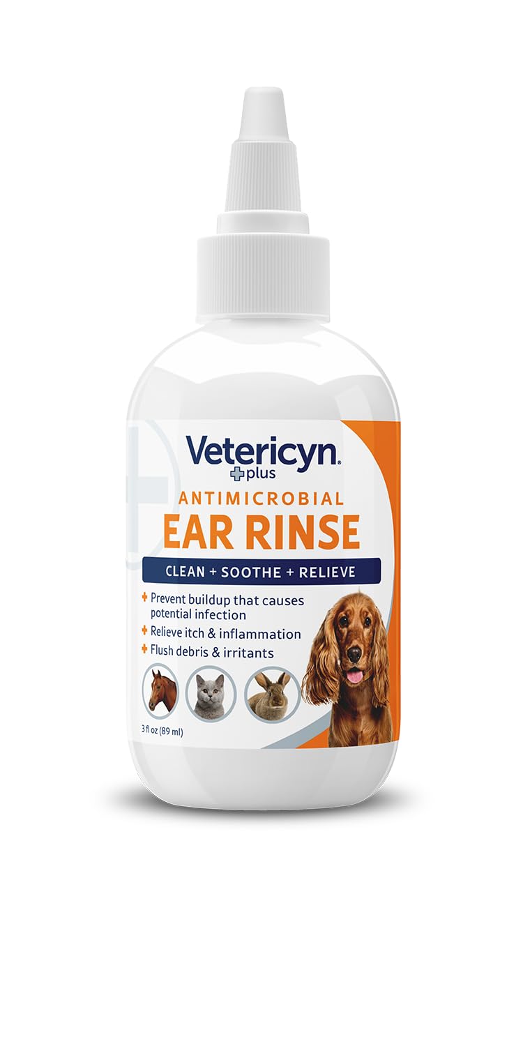 Vetericyn Plus Dog Ear Rinse | Dog Ear Cleaner to Soothe and Relieve Itchy Ears, Safe for Cat Ears, Rabbit Ears, and All Animal's Ear Problems. 3 Ounces