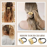 3PCS Gold Hair Ties, Metal Hair Ties for Thick Hair, Elegant Durable Geometric Design, Gold Hair Accessories Stretchy and Non-Damage Ponytail Holders, 3 Styles in Box Holiday Gifts
