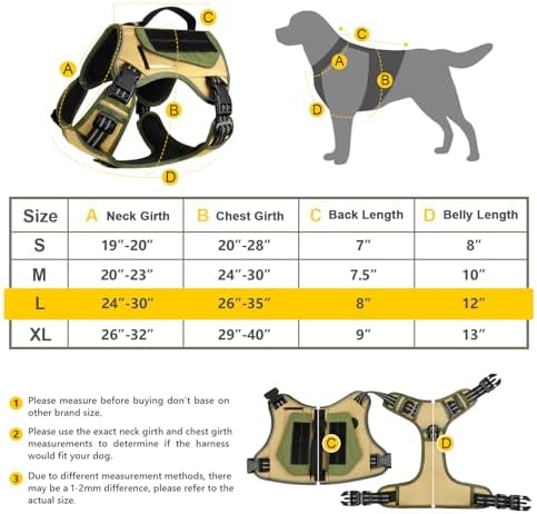 WINGOIN Tactical Dog Harness for Large Dogs, No Pull Harness with Handle 2 Pockets Poop Bag, Reflective Dog Vest, Military Service Heavy Duty Big Dog Harness for Walking Hiking Training, Khaki, L