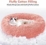 rabbitgoo Cat Beds for Indoor Cats, 20 inches Cat Bed Machine Washable, Fluffy Round Pet Bed Non-Slip, Calming Soft Plush Donut Cuddler Cushion Self Warming for Small Dogs Kittens, Light Pink, Medium