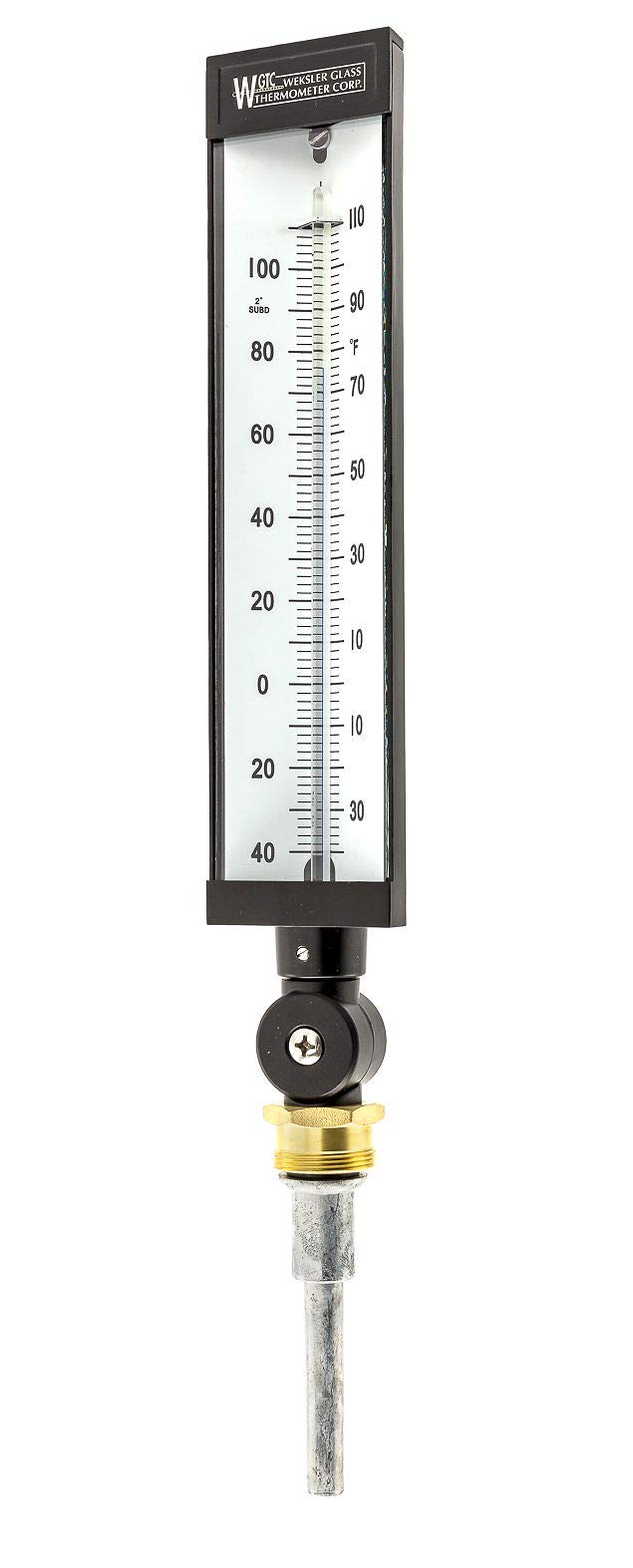 WGTC Thermometer AS5H909 9" Scale, 3-1/2" Stem Length, -40/110°F Temperature Range Blue Spirit Filled Industrial Thermometer with ABS Case, and Adjustable Angle Stem