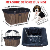 Travelin K9 Pet-Pilot MAX Wicker Bike Basket for Dogs/Cats - Includes Wire Cage Top w/Sun Shade + Plush Removable Padded Liner