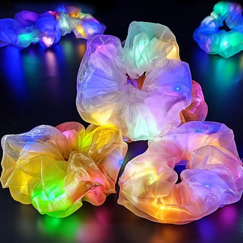 Light Up Scrunchies, Valentine's Day Double-layer LED Scrunchy Hair Ties Glow in the Dark Party Supplies Glow Sticks Party Favor Rave Accessories for Women Girls Neon Party, Fun Hair Accessories