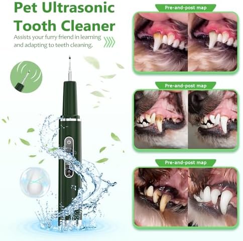 Dog Plaque Remover for Teeth - Pet Ultrasonic Tooth Cleaner, 6 Adjustable Modes Dog Teeth Cldaning Kit with LED Light, Cats and Dogs Tartar Remover for Teeth (Green, Large)