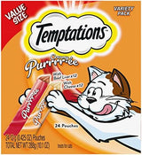 Temptations Creamy Puree with Beef Liver and Cheese, Variety Pack of Lickable, Squeezable Cat Treats, 0.42 oz Pouches, 24 Count