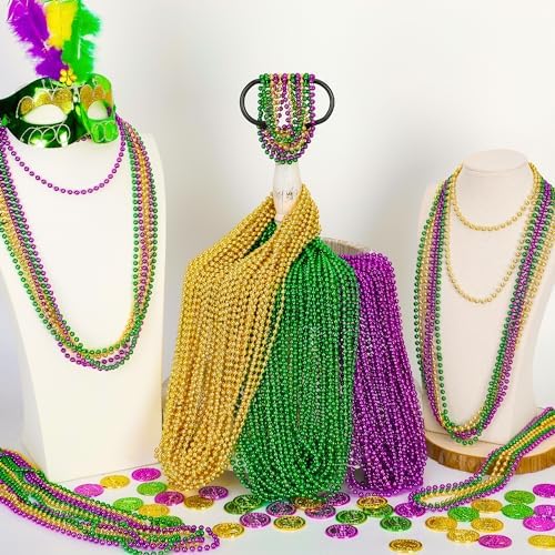 120PCS Mardi Gras Beads, 33" Beaded Necklace, Purple Gold Green Mardi Gras Accessories, Party Costume Necklaces Parade Throws Women Men Beads Bulk for Party Event Favors Supplies Decorations