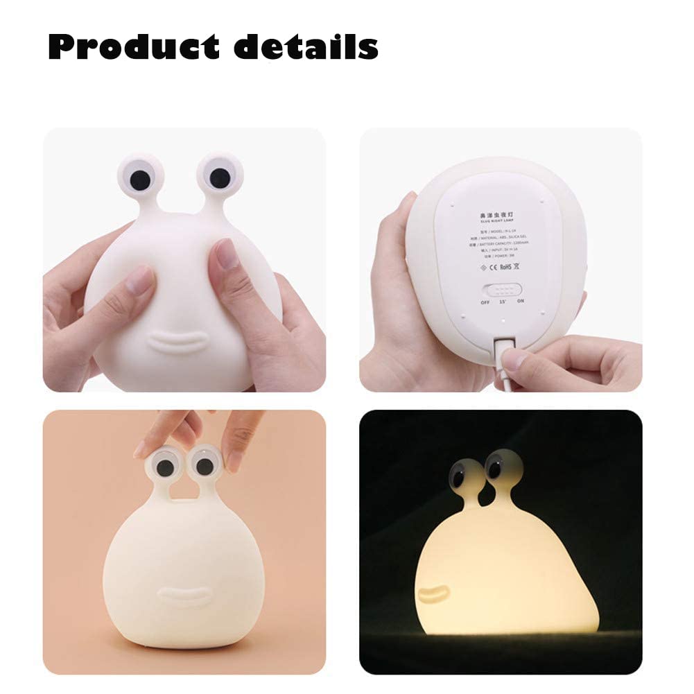 Slug Night Light,Silicone lamp for Kids USB Rechargeable Cute Animal Lamps Timer Setting safe Bedside Lamp Portable LED Lamps for Breastfeeding Dorm Room Decor for Christmas Gift Baby Kids Girls Teens