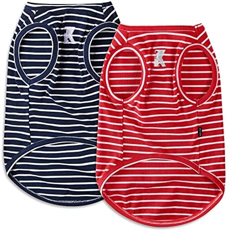 Koneseve Dog Shirt Vest Lightweight Stretchy Dog T-Shirts Soft Cool Shirts Sleeveless Stripe Vests Breathable Clothes for Puppy Kitty Cat Small Medium Large Dogs 2 Pack Red + Blue [M/Medium]