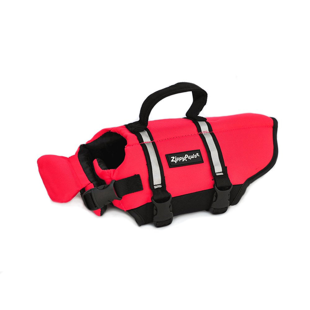 ZippyPaws Adventure Dog Life Jacket - Dog Life Vest for Swimming & Boating, Fits Small Pets, Lightweight Flotation Device for Water Safety, Padded Handle, Adjustable Fit, 6-10" - XX-Small, Red