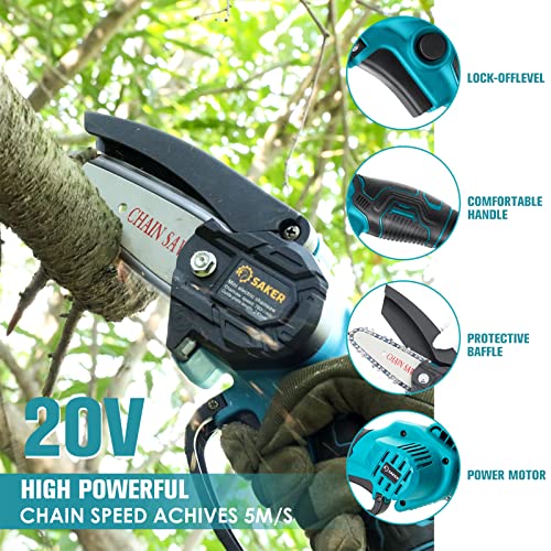 Saker Mini Chainsaw,Portable Electric Chainsaw Cordless,Handheld Chain Saw Pruning Shears Chainsaw for Tree Branches,Courtyard,Household and Garden(SAKER Mini Chainsaw + 1 Battery)