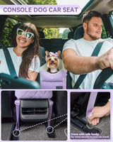 PETSFIT Cat Car Seat with Safe Protection Hooks, Center Console Dog Car Seat with Upgraded Safety Tethers, Washable Cushion, Dog Car Seats for Small Dogs Up to 9 Lbs (Purple)