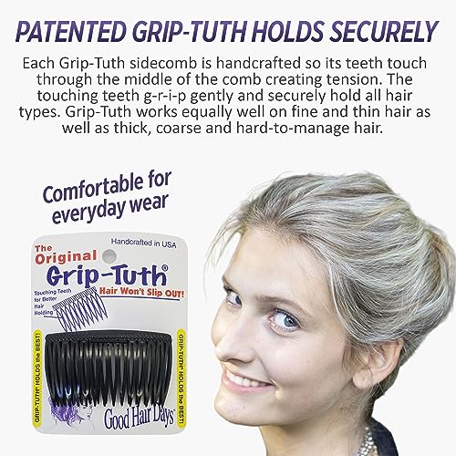 Grip-Tuth Combs - Set Of 2 Hair Side Combs - Hair Combs For All Types Of Hair - Decorative & Hair Styling Women Accessories (Shell, 3 ¼ ″ Wide)